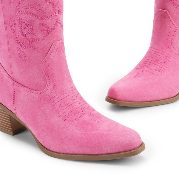 Women’s Embroidered Distressed Cowgirl Boots - PINK-NUBUCK - 3