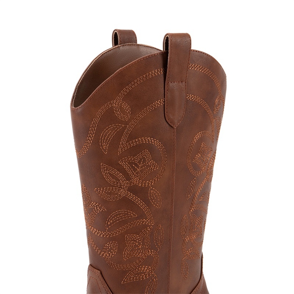 Women’s Embroidered Distressed Cowgirl Boots - BROWN-PU - 5