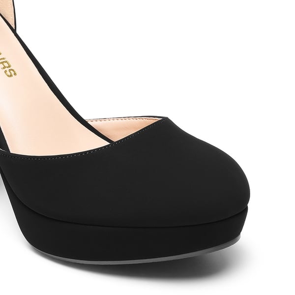 Women’s Platform Block Heel Pumps - BLACK-NUBUCK - 1