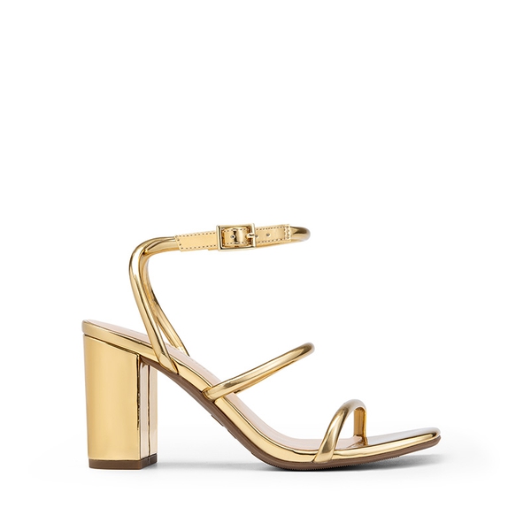 Women’s Strappy Chunky Heel Summer Sandals - GOLD-PAT - 3