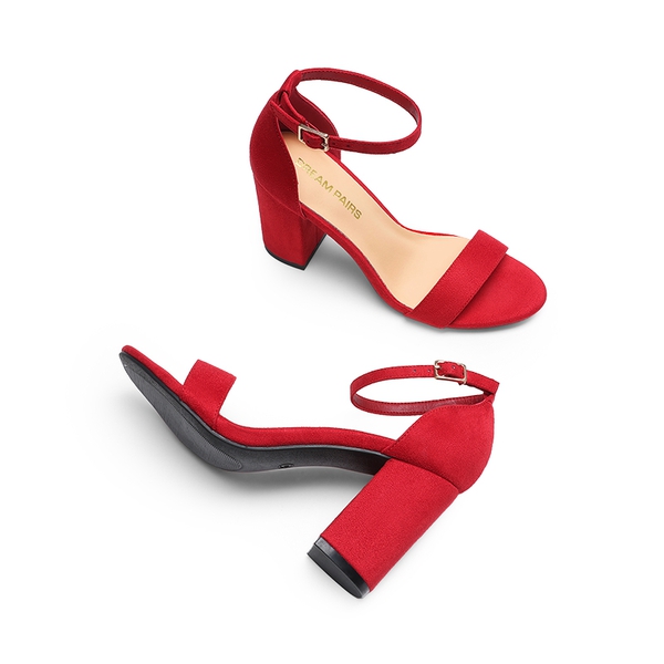 Women’s High Block Heel Dress Sandals - RED - 2