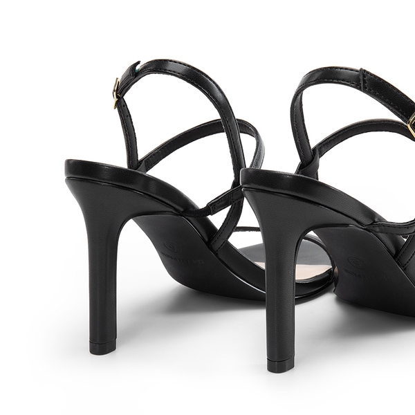 Women’s Strappy Sparkly Stiletto Heels - BLACK-PU - 3