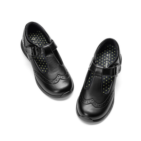 Girls’ Comfortable Hook-and-Loop Mary Jane Shoes - BLACK - 1