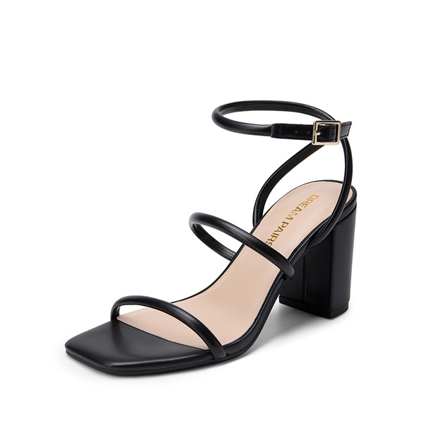 Women’s Strappy Chunky Heel Summer Sandals - BLACK-PU -  0
