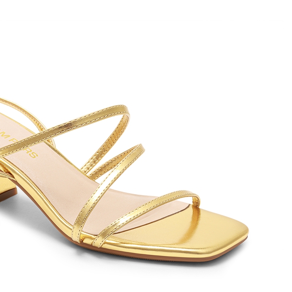 Women’s Rhinestone Strappy Block Heel Sandals - GOLD-METALLIC - 1