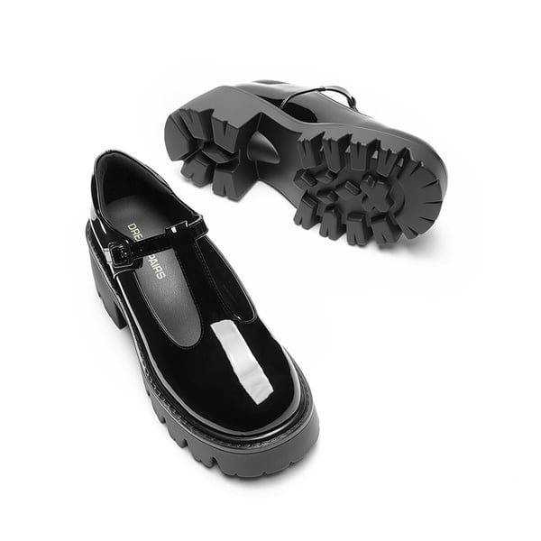 Y2K Chunky Sole Mary Jane Pumps - BLACK-PAT - 4