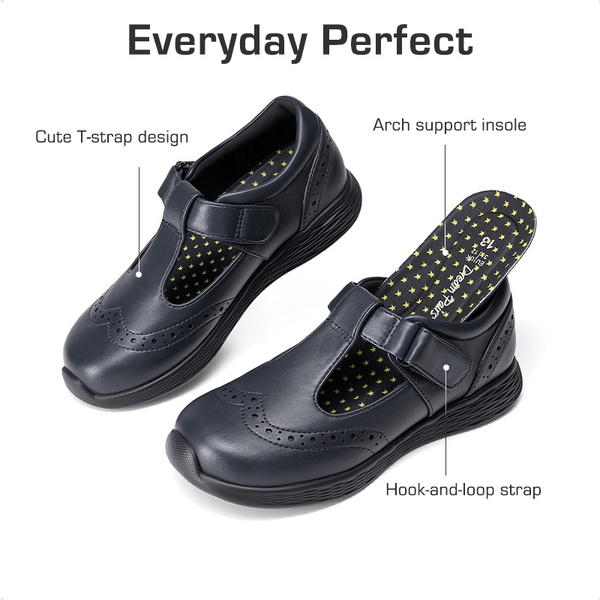 Girls’ Comfortable Hook-and-Loop Mary Jane Shoes - NAVY - 2