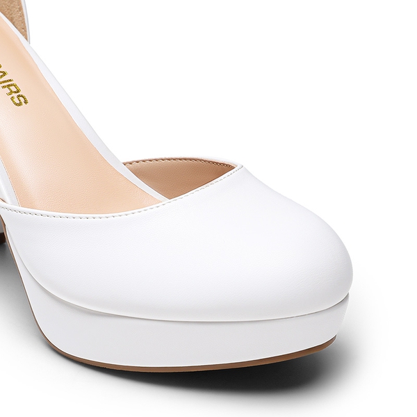 Women’s Platform Block Heel Pumps - WHITE - 1