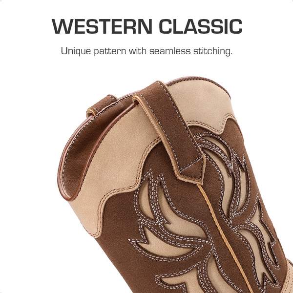Kids’ Slip-On Roomy Toe Cowboy Boots - BROWN/CAMO - 2