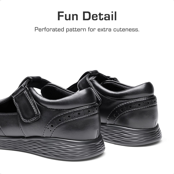 Girls’ Comfortable Hook-and-Loop Mary Jane Shoes - BLACK - 3