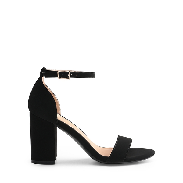 Women’s High Block Heel Dress Sandals - BLACK-NUBUCK - 1