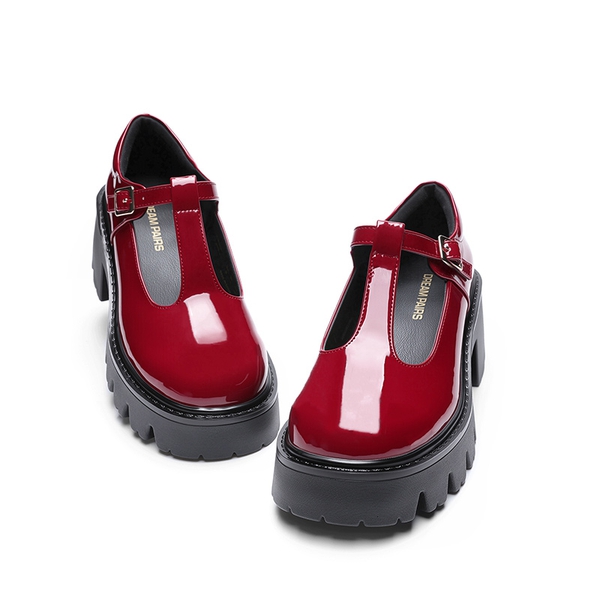 Y2K Chunky Sole Mary Jane Pumps - RED - 4