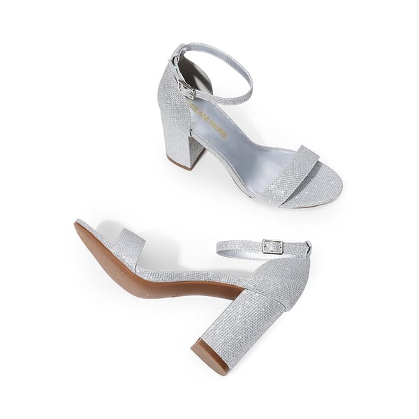 Women’s High Block Heel Dress Sandals - SILVER - 2