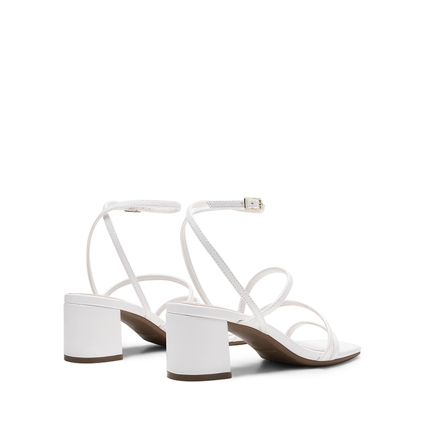 Women’s Rhinestone Strappy Block Heel Sandals - WHITE-PU - 4