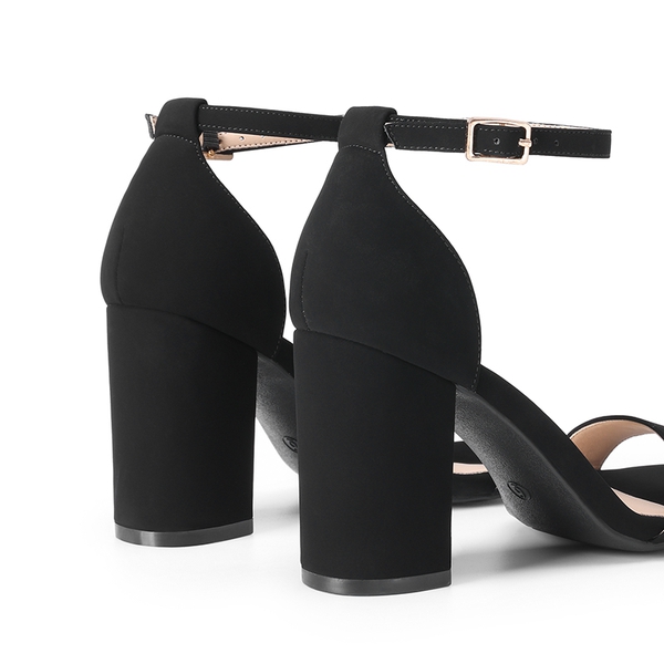 Women’s High Block Heel Dress Sandals - BLACK-NUBUCK - 3