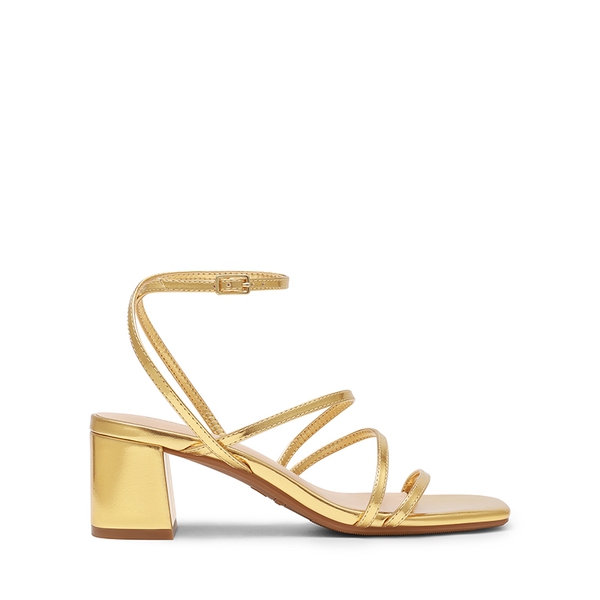 Women’s Rhinestone Strappy Block Heel Sandals - GOLD-METALLIC - 2