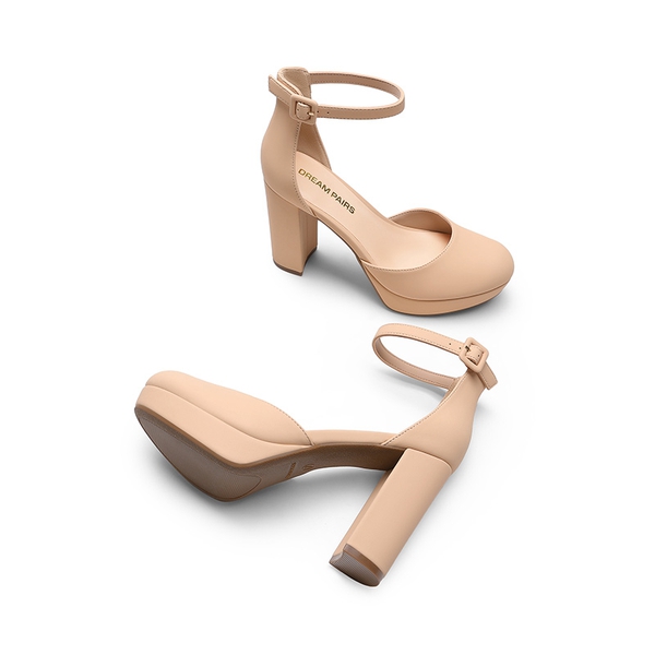 Women’s Platform Block Heel Pumps - NUDE - 4