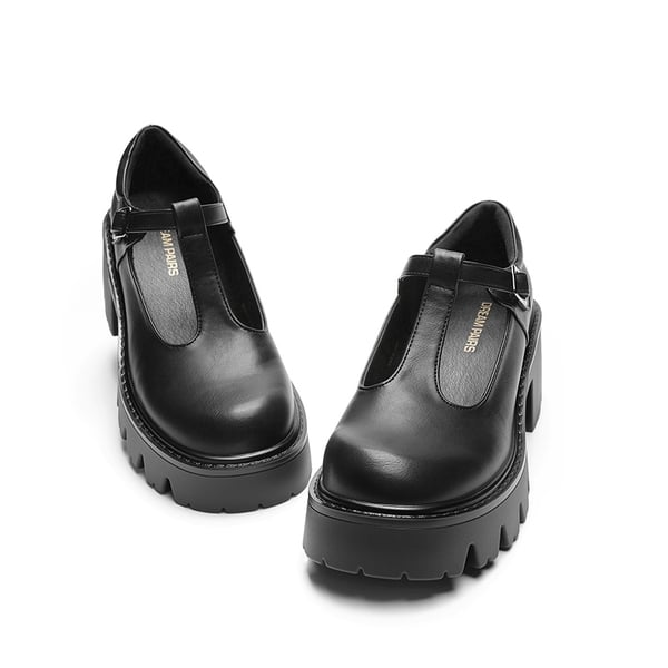 Y2K Chunky Sole Mary Jane Pumps - BLACK-PU - 4