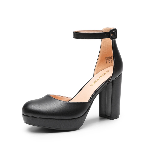 Women’s Platform Block Heel Pumps - BLACK-PU -  0