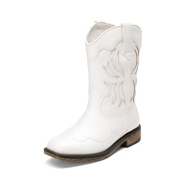 Kids’ Slip-On Roomy Toe Cowboy Boots - WHITE -  0
