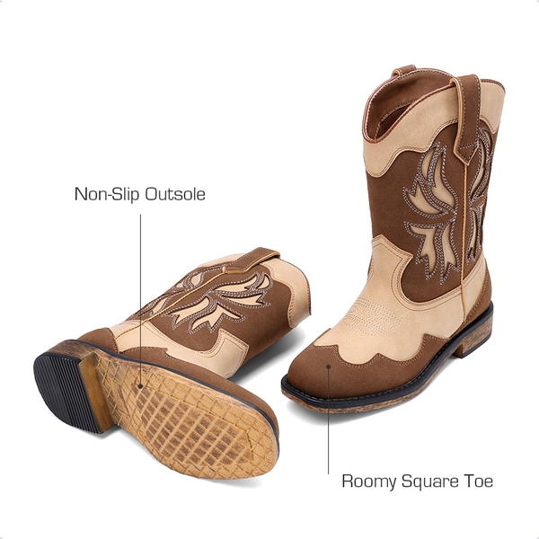 Kids’ Slip-On Roomy Toe Cowboy Boots - BROWN/CAMO - 3
