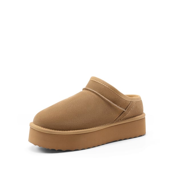 Women’s Genuine Suede Platform Slippers - CHESTNUT -  0