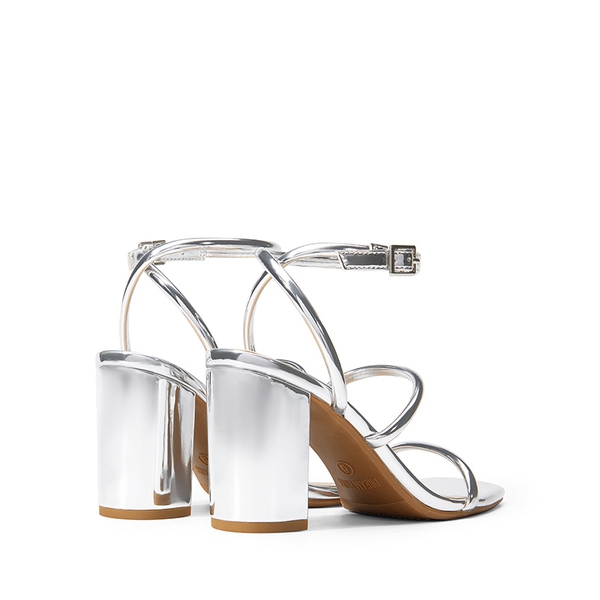 Women’s Strappy Chunky Heel Summer Sandals - SILVER-PAT - 2