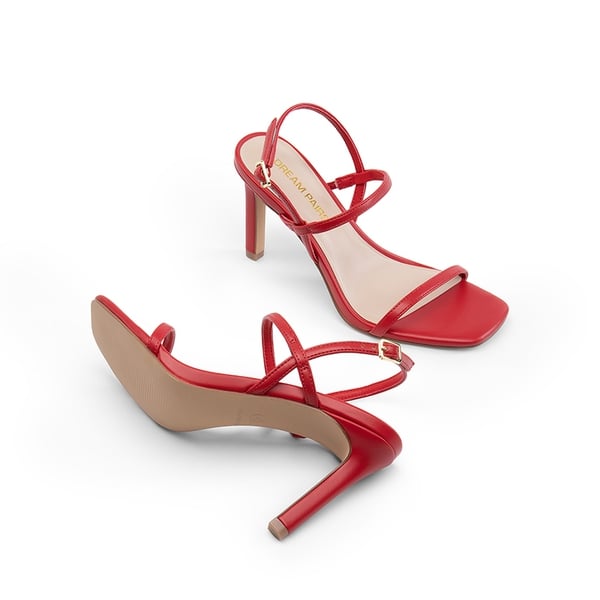 Women’s Strappy Sparkly Stiletto Heels - RED-PU - 2