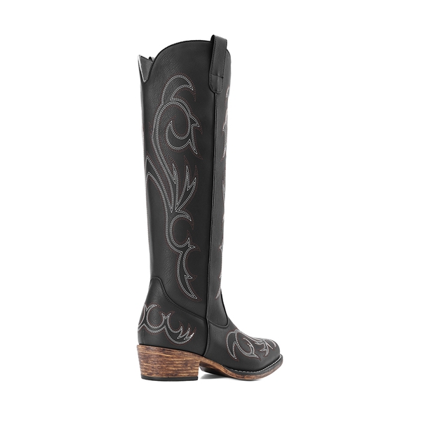 Women’s Knee-High Western Block Heel Boots - BLACK - 2