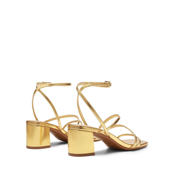 Women’s Rhinestone Strappy Block Heel Sandals - GOLD-METALLIC - 3