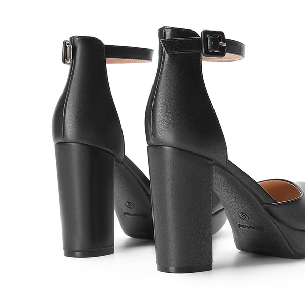 Women’s Platform Block Heel Pumps - BLACK-PU - 3