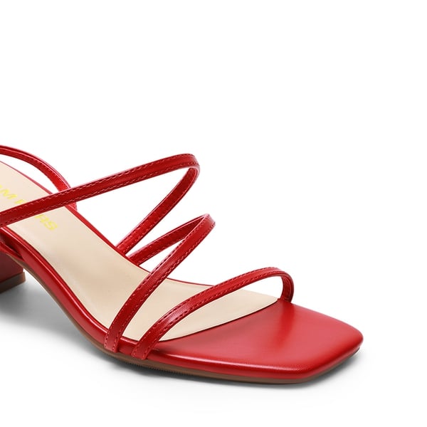 Women’s Rhinestone Strappy Block Heel Sandals - RED-PU - 1