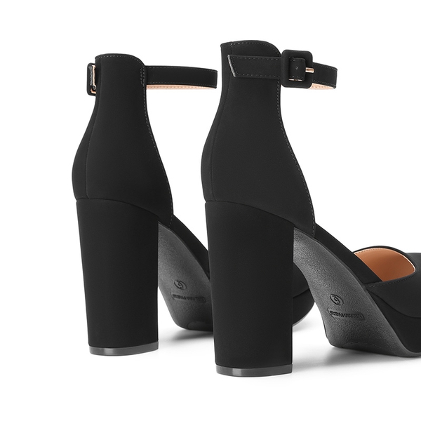 Women’s Platform Block Heel Pumps - BLACK-NUBUCK - 3