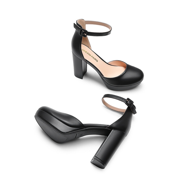 Women’s Platform Block Heel Pumps - BLACK-PU - 4
