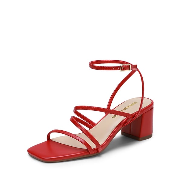 Women’s Rhinestone Strappy Block Heel Sandals - RED-PU -  0