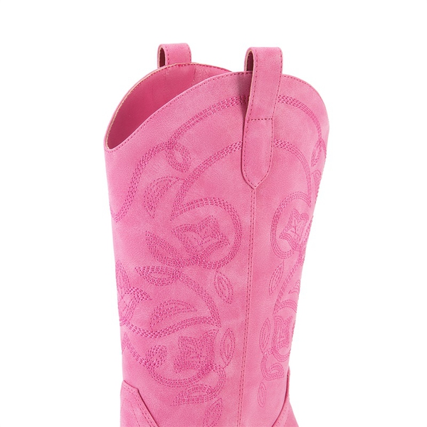 Women’s Embroidered Distressed Cowgirl Boots - PINK-NUBUCK - 5