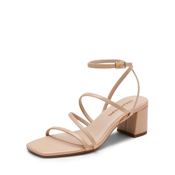 Women’s Rhinestone Strappy Block Heel Sandals - NUDE-PU -  0