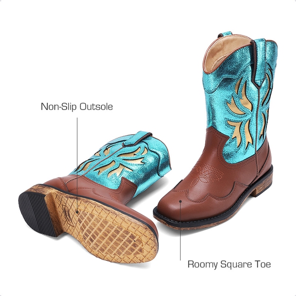 Kids’ Slip-On Roomy Toe Cowboy Boots - BLUE - 3