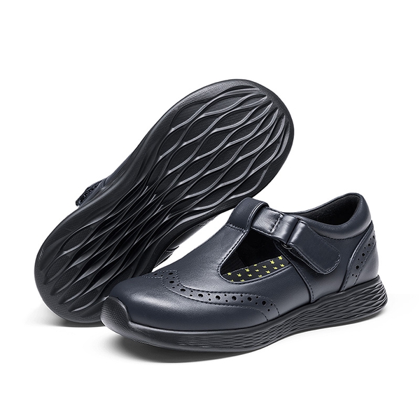 Girls’ Comfortable Hook-and-Loop Mary Jane Shoes - NAVY - 6