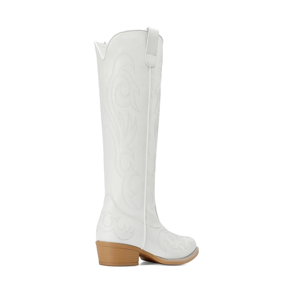 Women’s Knee-High Western Block Heel Boots - WHITE - 2