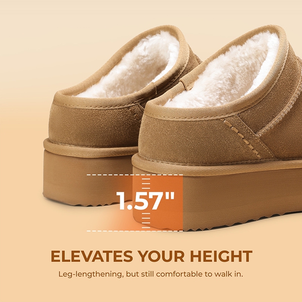 Women’s Genuine Suede Platform Slippers - CHESTNUT - 4