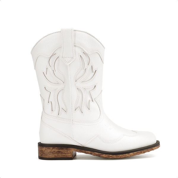Kids’ Slip-On Roomy Toe Cowboy Boots - WHITE - 1