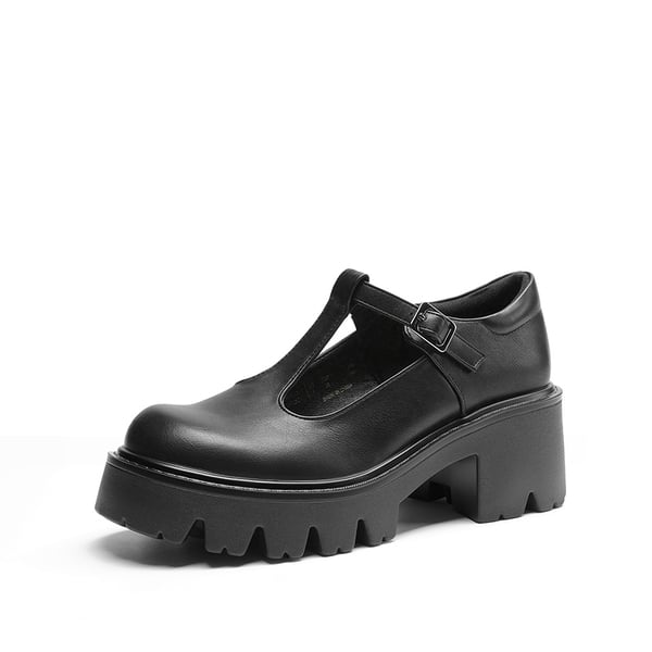 Y2K Chunky Sole Mary Jane Pumps - BLACK-PU -  0