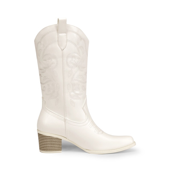 Women’s Embroidered Distressed Cowgirl Boots - WHITE-PU - 1