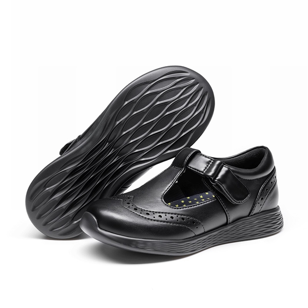 Girls’ Comfortable Hook-and-Loop Mary Jane Shoes - BLACK - 6