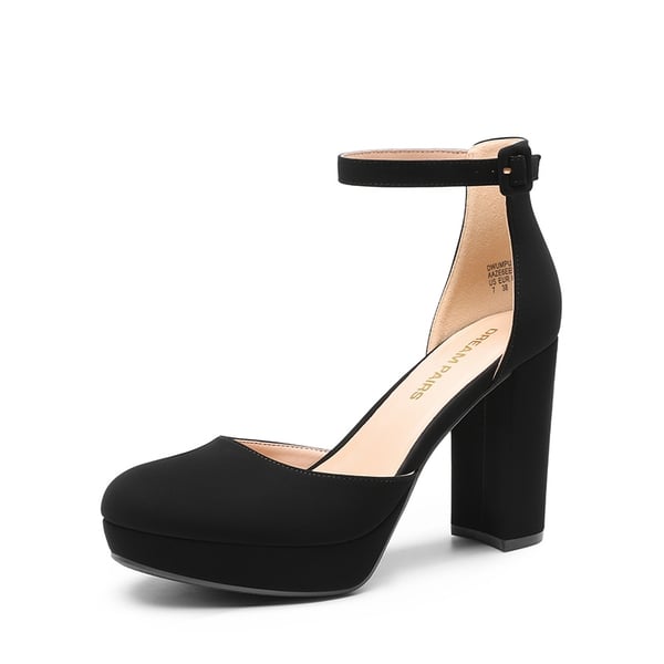 Women’s Platform Block Heel Pumps - BLACK-NUBUCK -  0