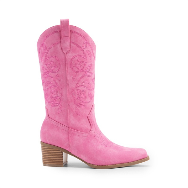 Women’s Embroidered Distressed Cowgirl Boots - PINK-NUBUCK - 1