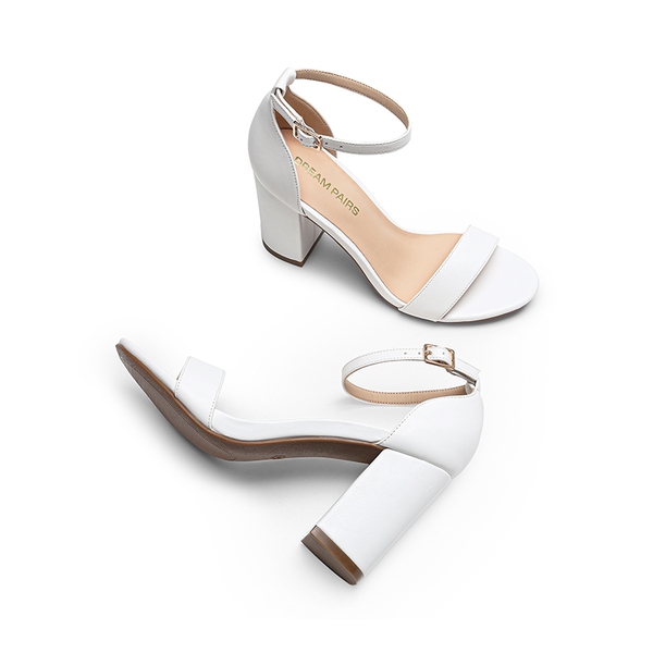 Women’s High Block Heel Dress Sandals - WHITE - 2