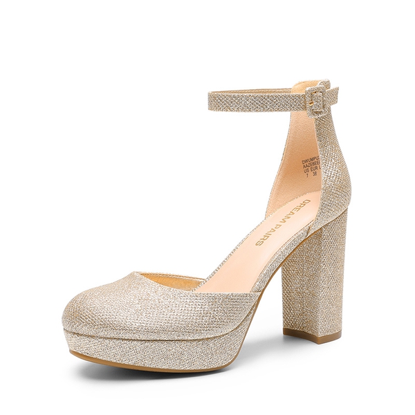 Women’s Platform Block Heel Pumps - GOLD -  0