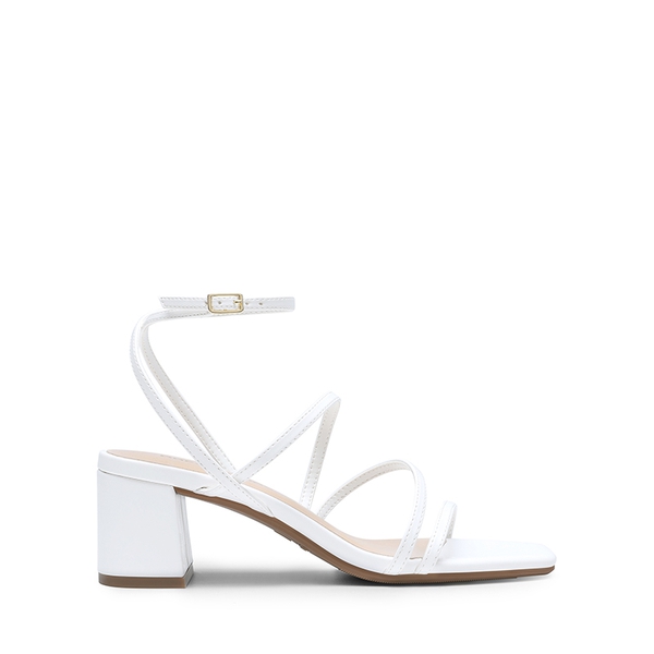 Women’s Rhinestone Strappy Block Heel Sandals - WHITE-PU - 2